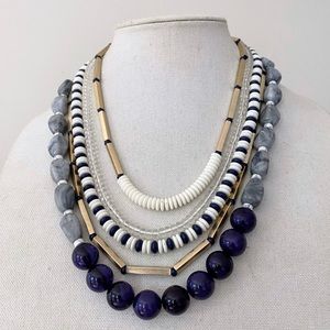 Loft Multistrand Beaded Statement Necklace Navy / Grey / Cream / Gold